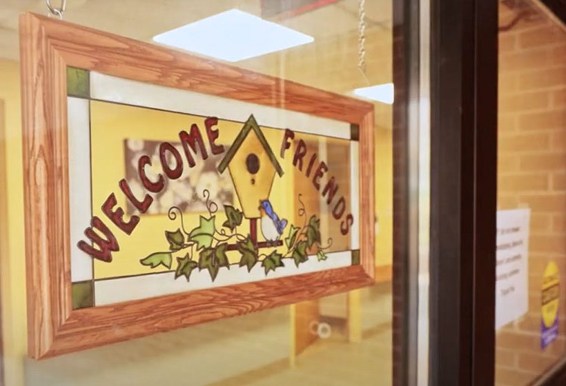 photo: stained glass welcome sign