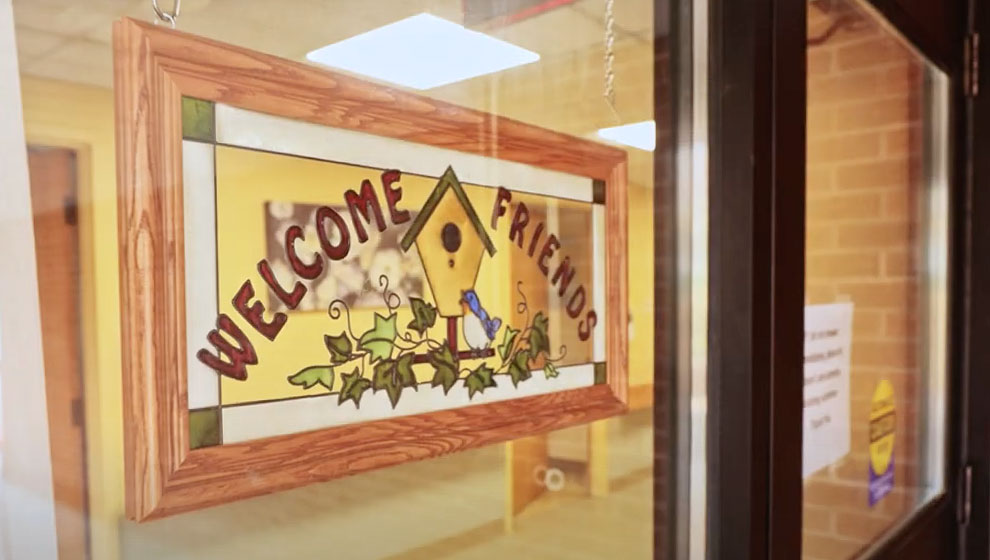 photo: stained glass welcome sign